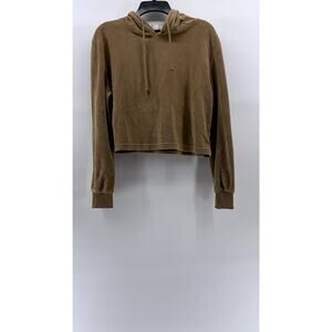 ROMA CONCEPTS By ROSEE Women's Brown Faux Suede Pullover Cropped Hoodie SZ M
